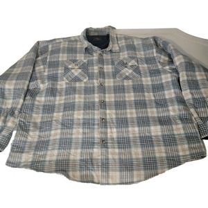 Wrangler Shirt Jacket Men's 3X Green Blue Plaid Quilt Lined Flannel Coat